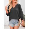 imageDokotoo Womens Summer Tops 34 Lantern Sleeve Casual VNeck TShirts Pleated Loose Tunic HollowOut BlouseBlack