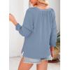 imageDokotoo Womens Summer Tops 34 Lantern Sleeve Casual VNeck TShirts Pleated Loose Tunic HollowOut BlouseBlue