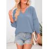 imageDokotoo Womens Summer Tops 34 Lantern Sleeve Casual VNeck TShirts Pleated Loose Tunic HollowOut BlouseBlue