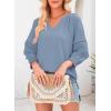 imageDokotoo Womens Summer Tops 34 Lantern Sleeve Casual VNeck TShirts Pleated Loose Tunic HollowOut BlouseBlue
