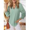 imageDokotoo Womens Summer Tops 34 Lantern Sleeve Casual VNeck TShirts Pleated Loose Tunic HollowOut BlouseGreen