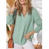 imageDokotoo Womens Summer Tops 34 Lantern Sleeve Casual VNeck TShirts Pleated Loose Tunic HollowOut BlouseGreen