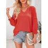 imageDokotoo Womens Summer Tops 34 Lantern Sleeve Casual VNeck TShirts Pleated Loose Tunic HollowOut BlouseOrange