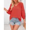 imageDokotoo Womens Summer Tops 34 Lantern Sleeve Casual VNeck TShirts Pleated Loose Tunic HollowOut BlouseOrange