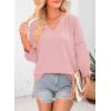imageDokotoo Womens Summer Tops 34 Lantern Sleeve Casual VNeck TShirts Pleated Loose Tunic HollowOut BlousePink