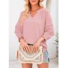 imageDokotoo Womens Summer Tops 34 Lantern Sleeve Casual VNeck TShirts Pleated Loose Tunic HollowOut BlousePink