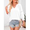 imageDokotoo Womens Summer Tops 34 Lantern Sleeve Casual VNeck TShirts Pleated Loose Tunic HollowOut BlouseWhite