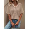 imageDokotoo Womens Summer Tops Waffle Knit Short Sleeve Lightweight Drawstring Hoodies Button V Neck Casual Blouses ShirtsApricot