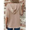 imageDokotoo Womens Summer Tops Waffle Knit Short Sleeve Lightweight Drawstring Hoodies Button V Neck Casual Blouses ShirtsApricot