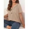 imageDokotoo Womens Summer Tops Waffle Knit Short Sleeve Lightweight Drawstring Hoodies Button V Neck Casual Blouses ShirtsApricot