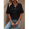 imageDokotoo Womens Summer Tops Waffle Knit Short Sleeve Lightweight Drawstring Hoodies Button V Neck Casual Blouses ShirtsBlack