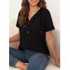 imageDokotoo Womens Summer Tops Waffle Knit Short Sleeve Lightweight Drawstring Hoodies Button V Neck Casual Blouses ShirtsBlack