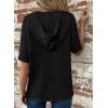 imageDokotoo Womens Summer Tops Waffle Knit Short Sleeve Lightweight Drawstring Hoodies Button V Neck Casual Blouses ShirtsBlack