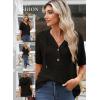 imageDokotoo Womens Summer Tops Waffle Knit Short Sleeve Lightweight Drawstring Hoodies Button V Neck Casual Blouses ShirtsBlack