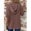 imageDokotoo Womens Summer Tops Waffle Knit Short Sleeve Lightweight Drawstring Hoodies Button V Neck Casual Blouses ShirtsCoffee
