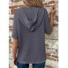 imageDokotoo Womens Summer Tops Waffle Knit Short Sleeve Lightweight Drawstring Hoodies Button V Neck Casual Blouses ShirtsDark Grey