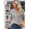 imageDokotoo Womens Summer Tops Waffle Knit Short Sleeve Lightweight Drawstring Hoodies Button V Neck Casual Blouses ShirtsGrey