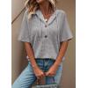 imageDokotoo Womens Summer Tops Waffle Knit Short Sleeve Lightweight Drawstring Hoodies Button V Neck Casual Blouses ShirtsGrey