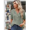 imageDokotoo Womens Summer Tops Waffle Knit Short Sleeve Lightweight Drawstring Hoodies Button V Neck Casual Blouses ShirtsMist Green