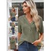 imageDokotoo Womens Summer Tops Waffle Knit Short Sleeve Lightweight Drawstring Hoodies Button V Neck Casual Blouses ShirtsMoss Green