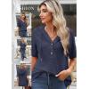 imageDokotoo Womens Summer Tops Waffle Knit Short Sleeve Lightweight Drawstring Hoodies Button V Neck Casual Blouses ShirtsNavy Blue