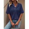 imageDokotoo Womens Summer Tops Waffle Knit Short Sleeve Lightweight Drawstring Hoodies Button V Neck Casual Blouses ShirtsNavy Blue