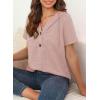 imageDokotoo Womens Summer Tops Waffle Knit Short Sleeve Lightweight Drawstring Hoodies Button V Neck Casual Blouses ShirtsPink