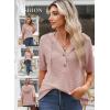 imageDokotoo Womens Summer Tops Waffle Knit Short Sleeve Lightweight Drawstring Hoodies Button V Neck Casual Blouses ShirtsPink
