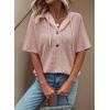 imageDokotoo Womens Summer Tops Waffle Knit Short Sleeve Lightweight Drawstring Hoodies Button V Neck Casual Blouses ShirtsPink