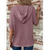 imageDokotoo Womens Summer Tops Waffle Knit Short Sleeve Lightweight Drawstring Hoodies Button V Neck Casual Blouses ShirtsPurple