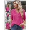 imageDokotoo Womens Summer Tops Waffle Knit Short Sleeve Lightweight Drawstring Hoodies Button V Neck Casual Blouses ShirtsRosy