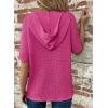 imageDokotoo Womens Summer Tops Waffle Knit Short Sleeve Lightweight Drawstring Hoodies Button V Neck Casual Blouses ShirtsRosy