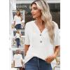 imageDokotoo Womens Summer Tops Waffle Knit Short Sleeve Lightweight Drawstring Hoodies Button V Neck Casual Blouses ShirtsWhite