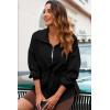 imageDokotoo Womens Sweatshirt Oversized Half Zip Up Drawstring Waist Long Sleeve Side Slits Soft Casual Pullover Sweatshirts TopsBlack