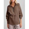 imageDokotoo Womens Sweatshirt Oversized Half Zip Up Drawstring Waist Long Sleeve Side Slits Soft Casual Pullover Sweatshirts TopsBrown