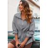 imageDokotoo Womens Sweatshirt Oversized Half Zip Up Drawstring Waist Long Sleeve Side Slits Soft Casual Pullover Sweatshirts TopsGrey