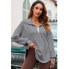 imageDokotoo Womens Sweatshirt Oversized Half Zip Up Drawstring Waist Long Sleeve Side Slits Soft Casual Pullover Sweatshirts TopsGrey