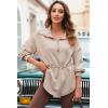 imageDokotoo Womens Sweatshirt Oversized Half Zip Up Drawstring Waist Long Sleeve Side Slits Soft Casual Pullover Sweatshirts TopsKhaki