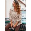 imageDokotoo Womens Sweatshirt Oversized Half Zip Up Drawstring Waist Long Sleeve Side Slits Soft Casual Pullover Sweatshirts TopsKhaki