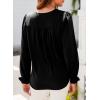 imageDokotoo Womens Tops Casual Pleated V Neck Puff Long Sleeve T Shirts Loose Tunic Business BlouseBlack