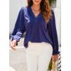 imageDokotoo Womens Tops Casual Pleated V Neck Puff Long Sleeve T Shirts Loose Tunic Business BlouseBlue
