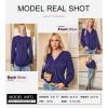 imageDokotoo Womens Tops Casual Pleated V Neck Puff Long Sleeve T Shirts Loose Tunic Business BlouseBlue