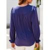 imageDokotoo Womens Tops Casual Pleated V Neck Puff Long Sleeve T Shirts Loose Tunic Business BlouseBlue