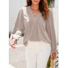 imageDokotoo Womens Tops Casual Pleated V Neck Puff Long Sleeve T Shirts Loose Tunic Business BlouseGray