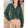 imageDokotoo Womens Tops Casual Pleated V Neck Puff Long Sleeve T Shirts Loose Tunic Business BlouseGreen