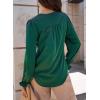 imageDokotoo Womens Tops Casual Pleated V Neck Puff Long Sleeve T Shirts Loose Tunic Business BlouseGreen