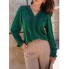 imageDokotoo Womens Tops Casual Pleated V Neck Puff Long Sleeve T Shirts Loose Tunic Business BlouseGreen