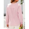 imageDokotoo Womens Tops Casual Pleated V Neck Puff Long Sleeve T Shirts Loose Tunic Business BlousePink