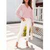 imageDokotoo Womens Tops Casual Pleated V Neck Puff Long Sleeve T Shirts Loose Tunic Business BlousePink