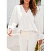 imageDokotoo Womens Tops Casual Pleated V Neck Puff Long Sleeve T Shirts Loose Tunic Business BlouseWhite